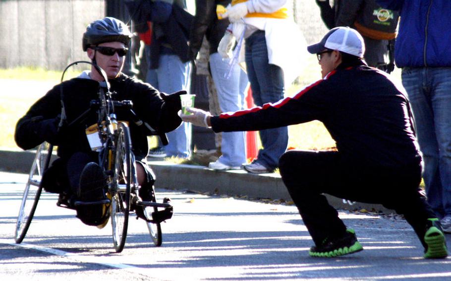 A water stop near the 16-mile mark.