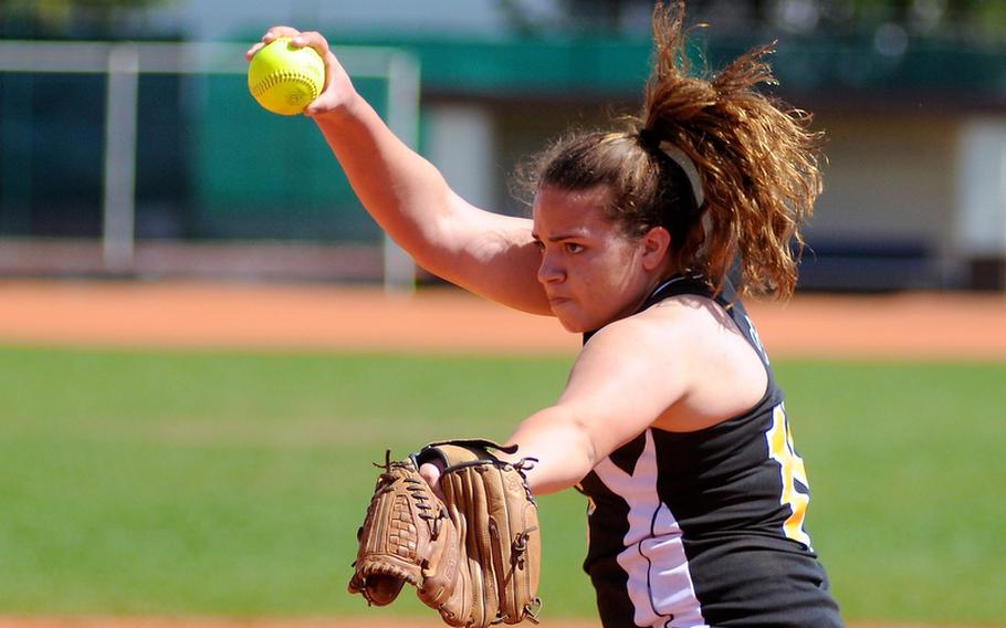 Patch sophomore pitcher Amber Marvin is 7-0 and has struck out 61 batters this year, helping the defending champion Panthers to a 12-0 record heading into a weekend showdown with Vilseck.