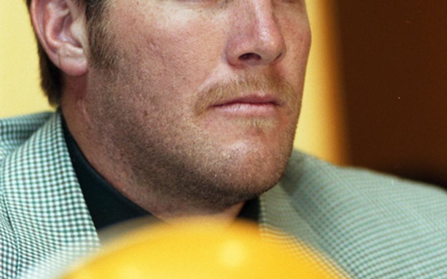 Green Bay Packers quarterback Brett Favre, at an April, 1998 Tokyo press conference to promote the American Bowl.