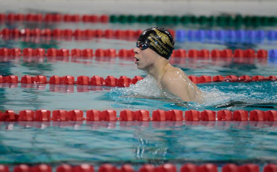 Bejamin Balla, 12, of SHAPE was the single most dominant performer of the two days of the European Forces Swim League championships in Eindhoven, Netherlands, never dropping a race. 