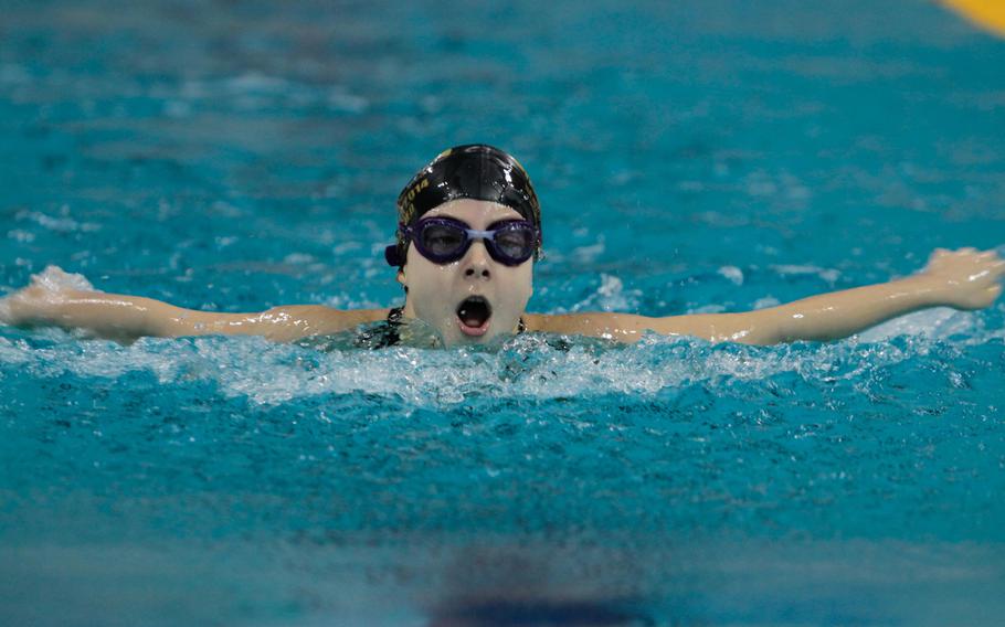 Alejandra Buil took first in the 200-meter individual medley for 9-year-old girls Sunday, Feb. 16, at the European Forces Swim League championships in Eindhoven, Netherlands.