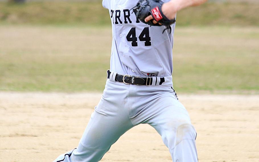 Matthew C. Perry sophomore RHP Garrett Macias.