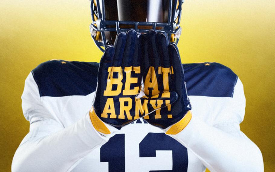 Navy's gloves will read "Beat Army" on the palms.