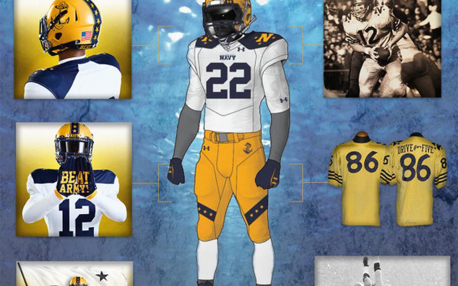 The Naval Academy's Army-Navy football uniform was inspired by the uniform the team wore during its 1963 football season.