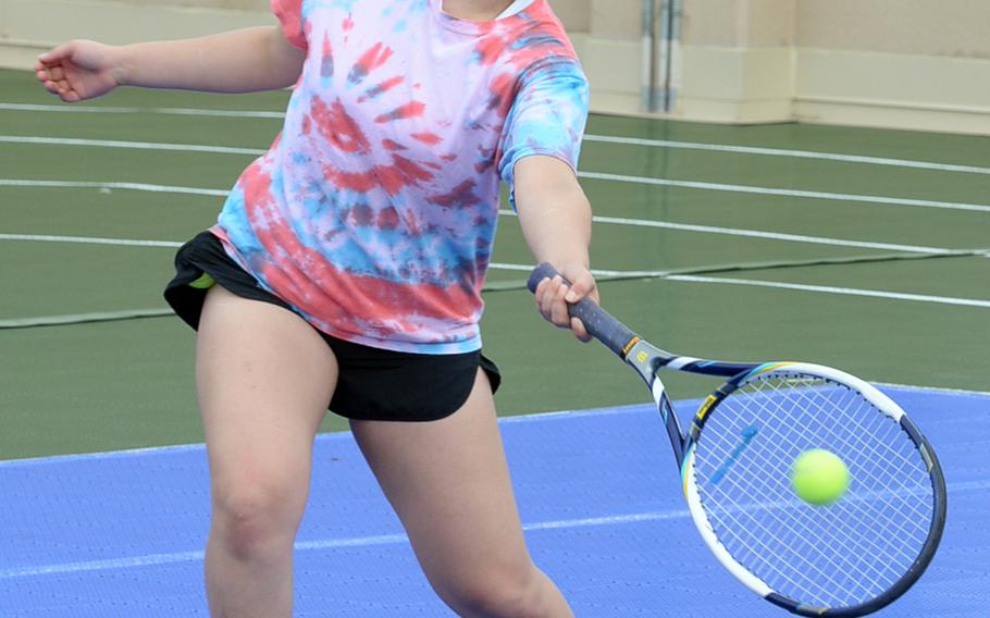 Senior Gabrielle Kowalk is one of three key returning girls players for Osan tennis.