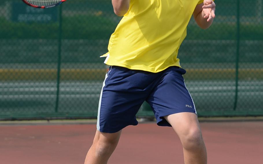 Sophomore Daniel Posthumus is one of two key players on Nile C. Kinnick's boys tennis team.