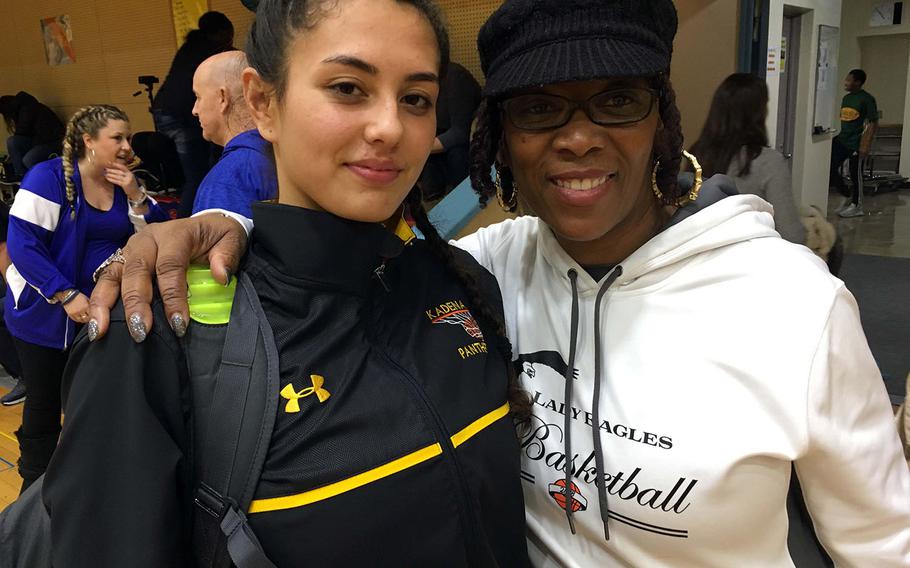 The 2nd Kanto Classic Basketball Tournament saw its share of reunions on Day 1 of pool play, to include Kadena's Isabel Tayag sharing some time with her former Robert D. Edgren coach Sarah Richardson. Tayag played for the Eagles in her freshman and sophomore seasons before transferring to Kadena in summer 2016.