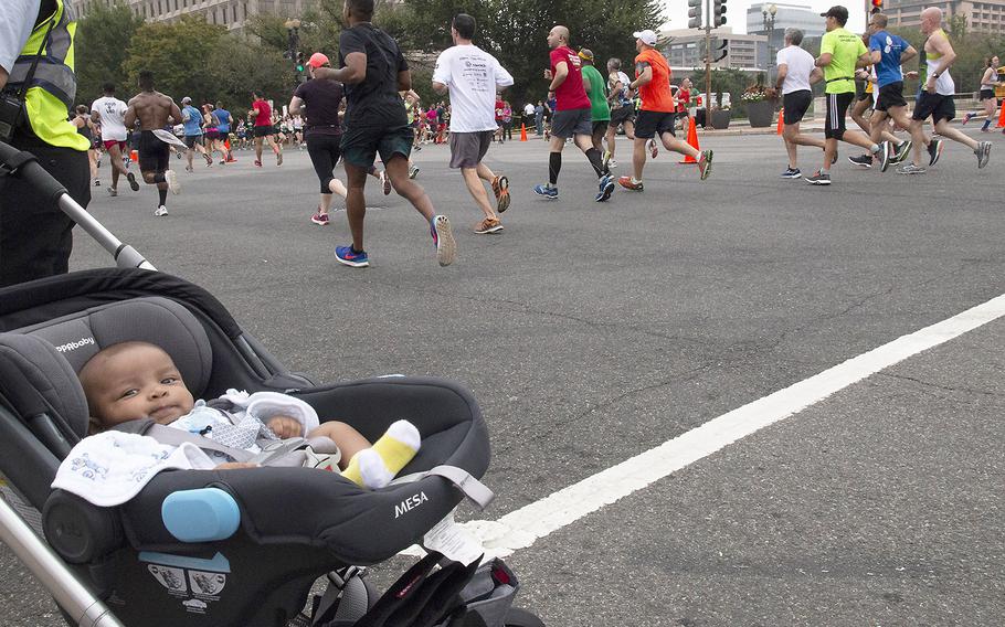 A very young spectator at the Army Ten-Miler in Washington, D.C., Oct. 7, 2018.