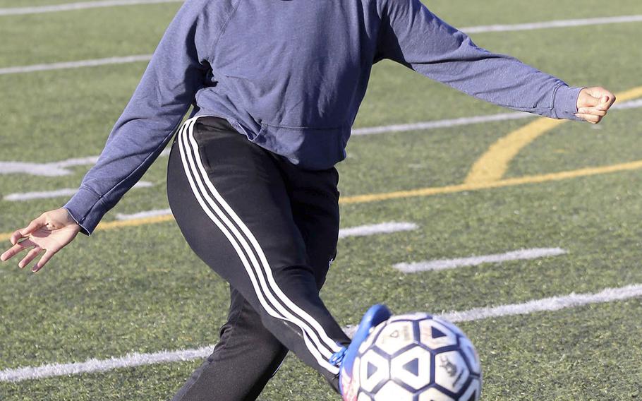 Monique Wilson is part of a Yokota girls soccer defensive core that returns all its members and starting goalkeeper from last year's Far East Division II Tournament champion Panthers.