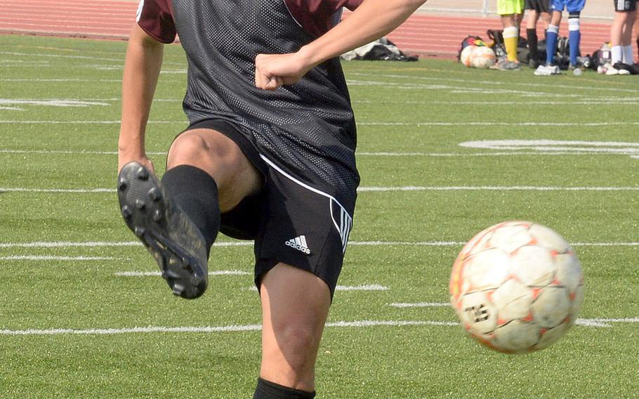 Senior Nao Heckerman holds things down in the middle defensively for Kadena's boys soccer team.