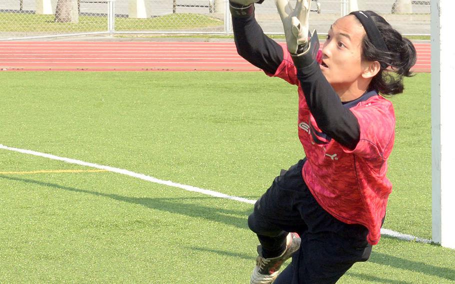 Sophomore Zachary Stebbins is one of a couple of hopefuls trying to replace last year's Far East Division I Tournament Best Keeper Jonathan Ferguson, who's being moved by Kadena's boys soccer coach Tony Washington to midfield.