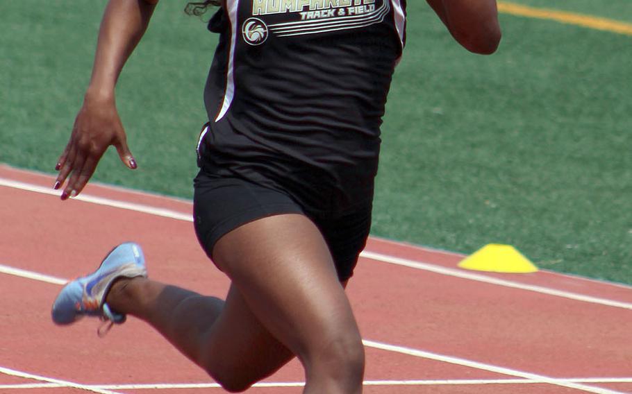 Humphreys junior Jaela Higgs' personal best in the 400 is 58.00 -- .02 seconds behind the Far East meet record.