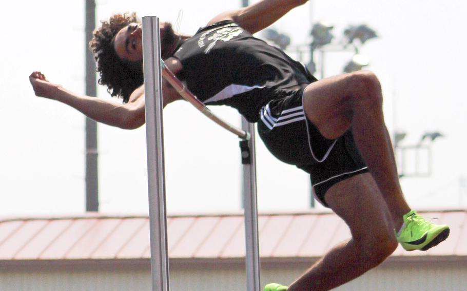 Two-time reigning Far East meet high jump champion Quintin Metcalf, a Humphreys senior, now goes for his third straight title, but also the meet and Pacific record 2.0066 in the event.