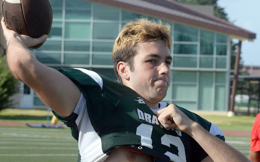 Senior Lucas Kappen, who played in the interior last season, is competing for the quarterback job for a Kubasaki team long on size but short on experienced skills players.