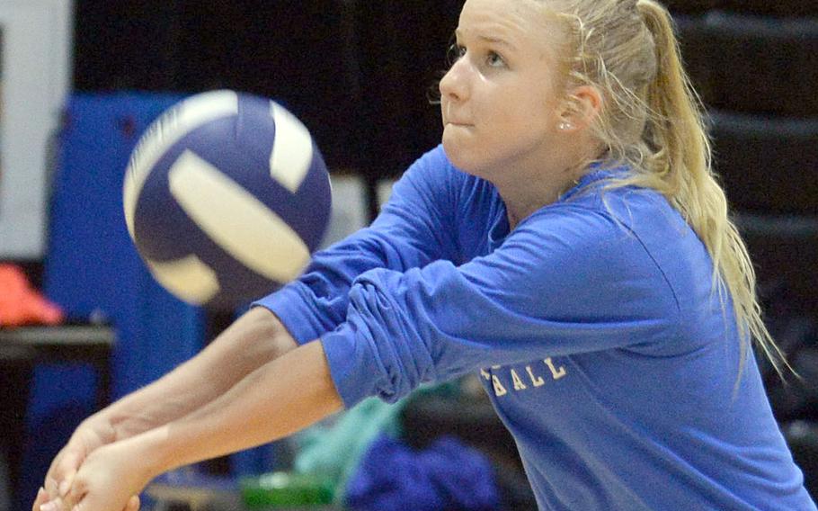 Junior Zoey Weidley, who played last season for defending Far East Division I champion Kubasaki, is one of six players who transferred in to Humphreys' growing volleyball program.