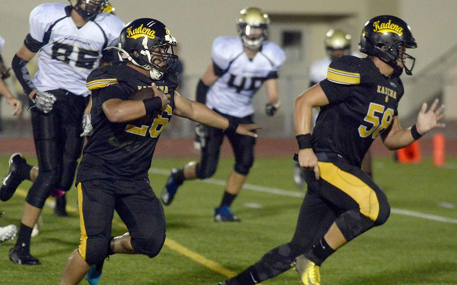 In addition to making tackles, Kadena senior lineman Dean Owen could lead a sweep or two for Panthers running backs such as Alfonso Mendez.