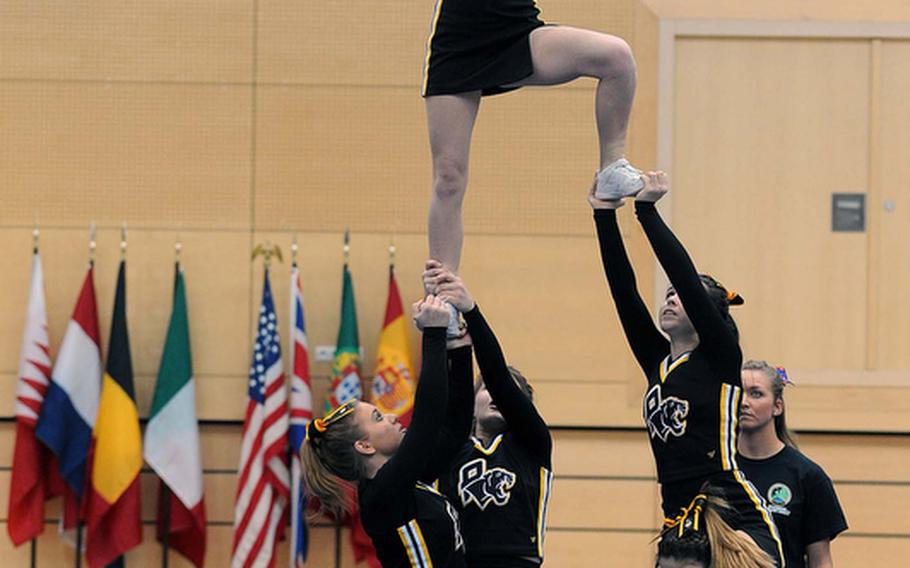 The Patch Panthers cheer team shows their colors at the DODDS-Europe cheerleading championships. The Panthers finished second in Division I.