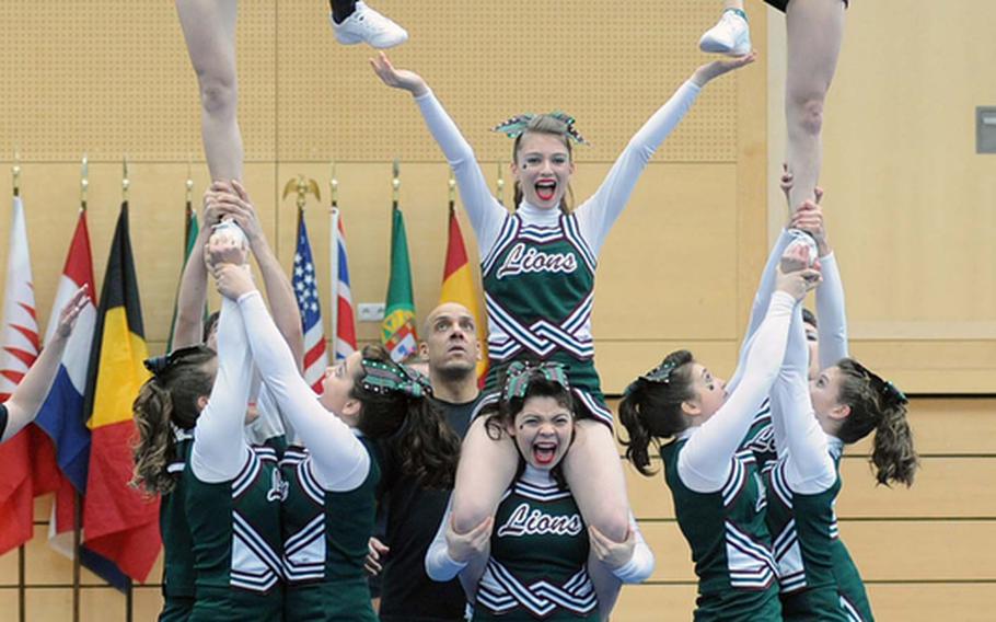The AFNORTH Lions cheer squad took second place in Division II at the DODDS-Europe cheerleading championships.