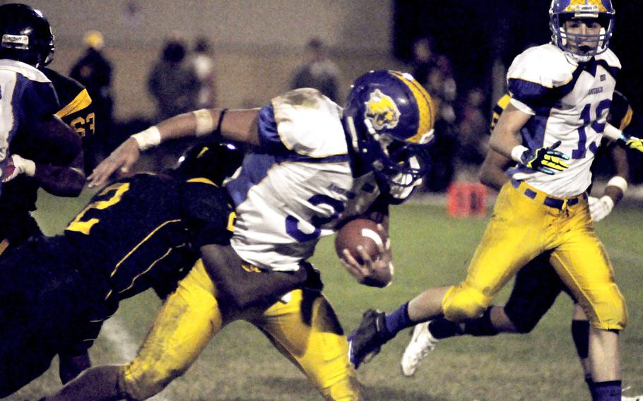 Ansbach's Dorian Jones carried the ball 30 times for 145 yards Friday, leading his team past Vicenza 25-6. The Cougars from Germany stayed unbeaten on the season with the victory and will take the top seed from the south into the playoffs starting next weekend.