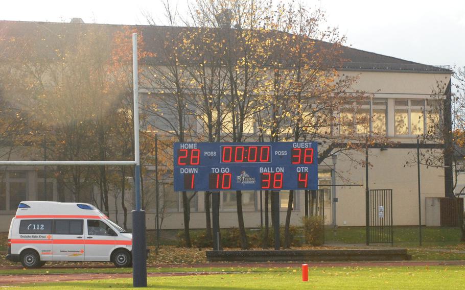 The scoreboard reflects Hohenfels' 38-28 Division II semifinal win over Bitburg Saturday, Oct. 26, at Bitburg, Germany. The loss was Bitburg's first since 2009.