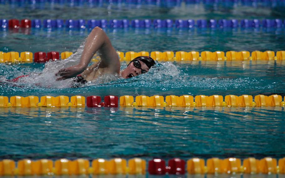 Lakenheath's Alaina Scifo, 16, provided a dominant performance in the 15-to 16-year-old girls 400-meter freestyle, winning the race by nearly half a pool length Saturday, Feb. 15, 2014, at the European Forces Swim League championships in Eindhoven, Netherlands. 