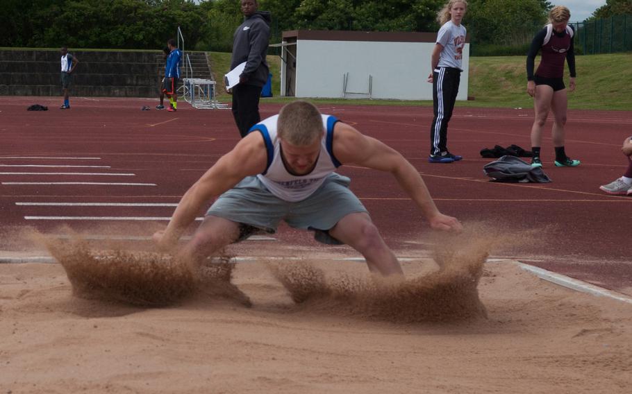 David Vidovic, a multi-event athlete from Hohenfels, made an impact at Saturday's track meet, winning the triple jump, the 100-meter dash and helping his relay team win the 1,600-meter sprint medley at Ansbach, Germany.
