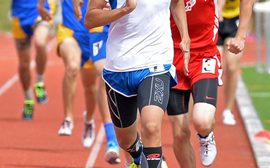 Marymount's Riccardo Cirilli sprints to the finish line in the boys 800-meter race at the DODDS-Europe track and field championships in Kaiserslautern, Germany, Friday, May 23, 2014. Cirilli won in 1 minute, 59.14 seconds ahead of Kaiserslautern's Michael Close.