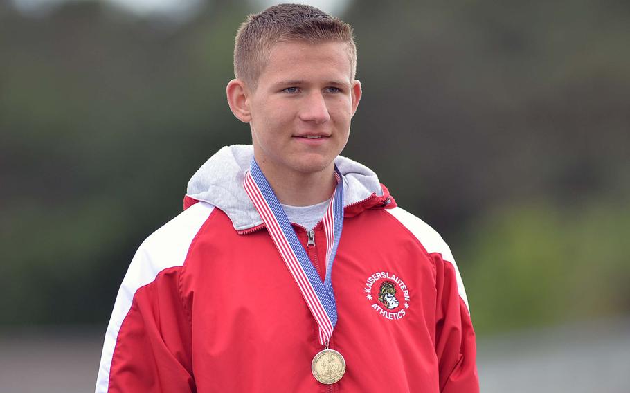 Kaiserslautern freshman Wesley Donhauser won the the discus event with a throw of 131 feet at the DODDS-Europe track and field championships in Kaiserslautern, Germany, Saturday, May 24, 2014.