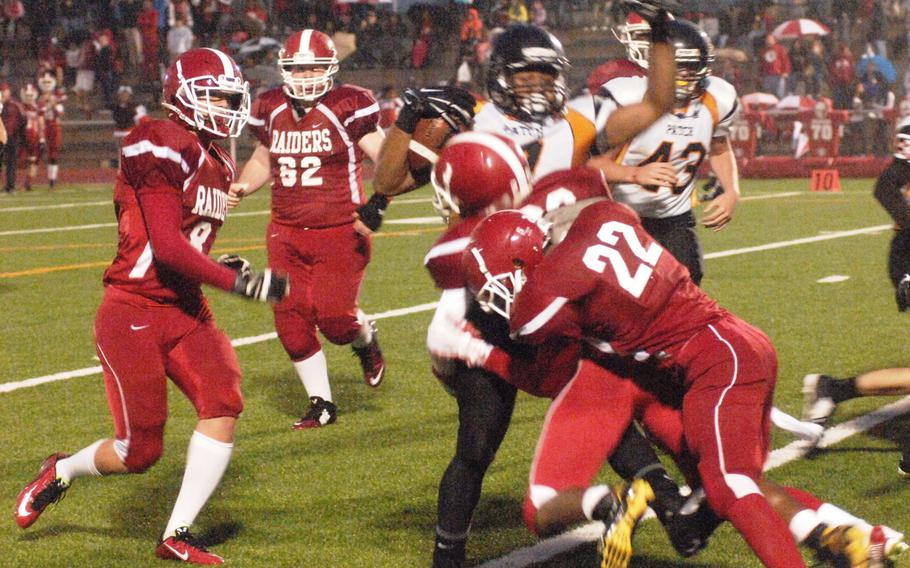 Patch running Myles Bryant runs in for one of his three touchdowns in the Panthers' 41-20 victory over Kaiserslautern on Friday, Sept. 12, 2014, at Kaiserslautern, Germany.
