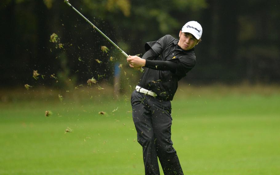 Vicenza freshman Hunter Leclair finished third Thursday in his debut at the DODDS European Golf Championships with a two-day total of 88 points.