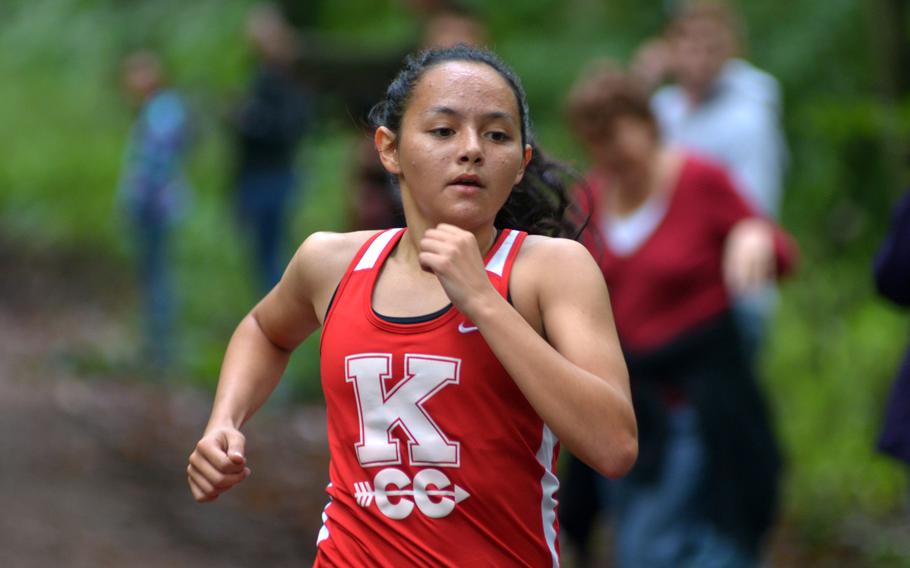 Kaiserslautern's Megan Mackie runs a 21 minutes, 33 seconds, third place finish Saturday at a DODDS-Europe cross country meet in Wiesabaden, Germany.  