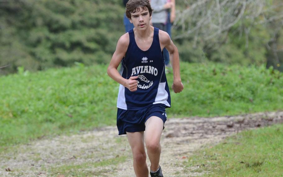 Aviano's Alec Diks took first place for the boys Saturday during a cross country meet against Vicenza at San Giovanni, Italy, with a time of 19 minutes, 48 seconds.