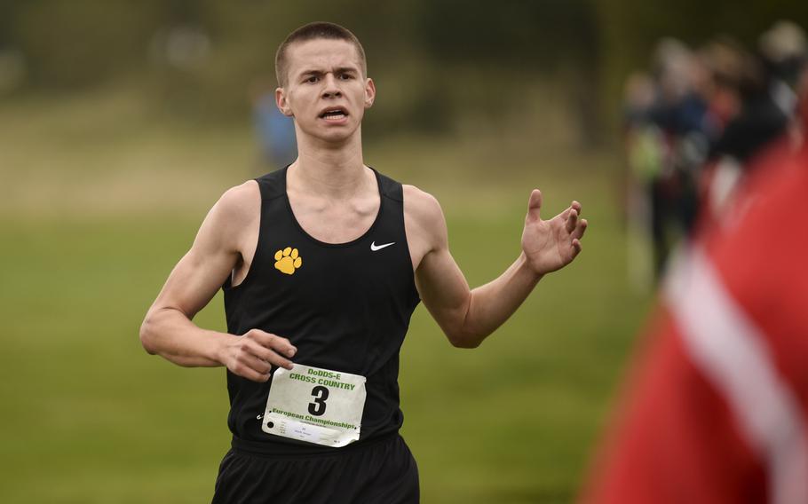 Patch's Alexander Donnelly came in third at the DODDS-Europe cross country championship race at the Rolling Hills Golf Club in Baumholder, Germany, Saturday, Oct. 25, 2014.