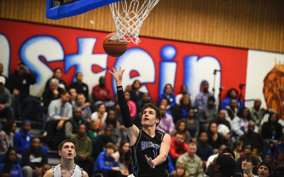 Hohenfels' Clayton Pinheiro gets a shot off Friday night at Ramstein, Germany.