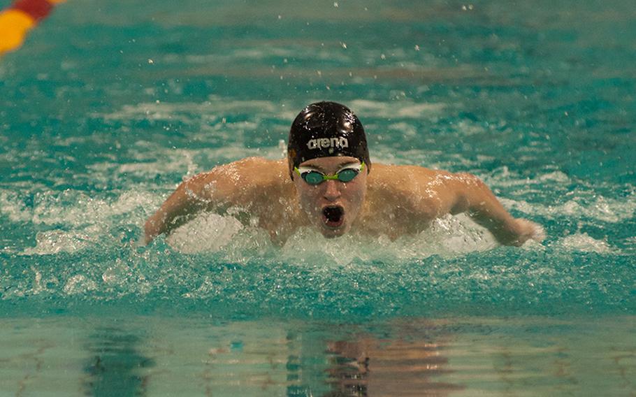 Geilenkirchen's Vincent de Munter won all of his events during the 2015 European Forces Swim League championships held in Eindhoven, Netherlands, Feb. 28-March 1, 2015.