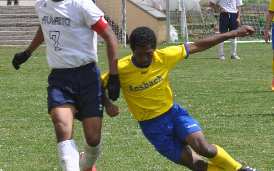 Aviano's Lorenzo King scored two goals in the Saints' 3-1 victory over Ansbach on Friday.