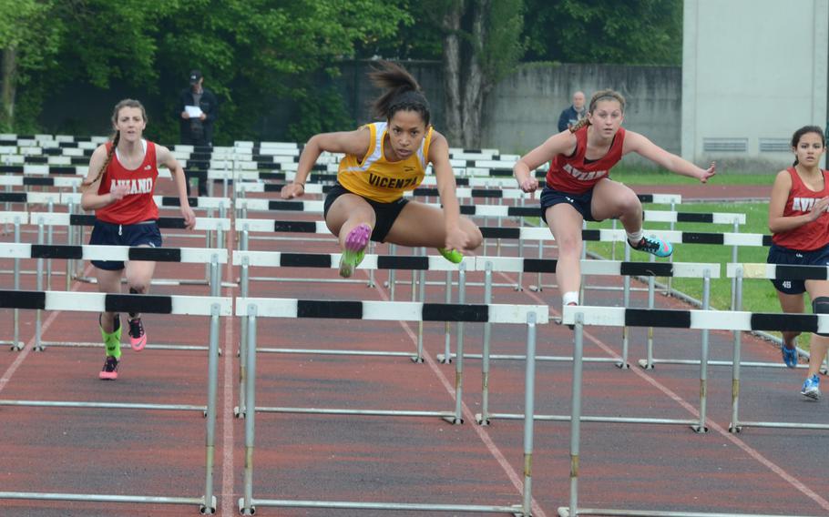 Vicenza's Chanel Powell takes the lead of the 100-meter hurdles Saturday, finishing with a time of 18.84 seconds at a meet in Creazzo, Italy.