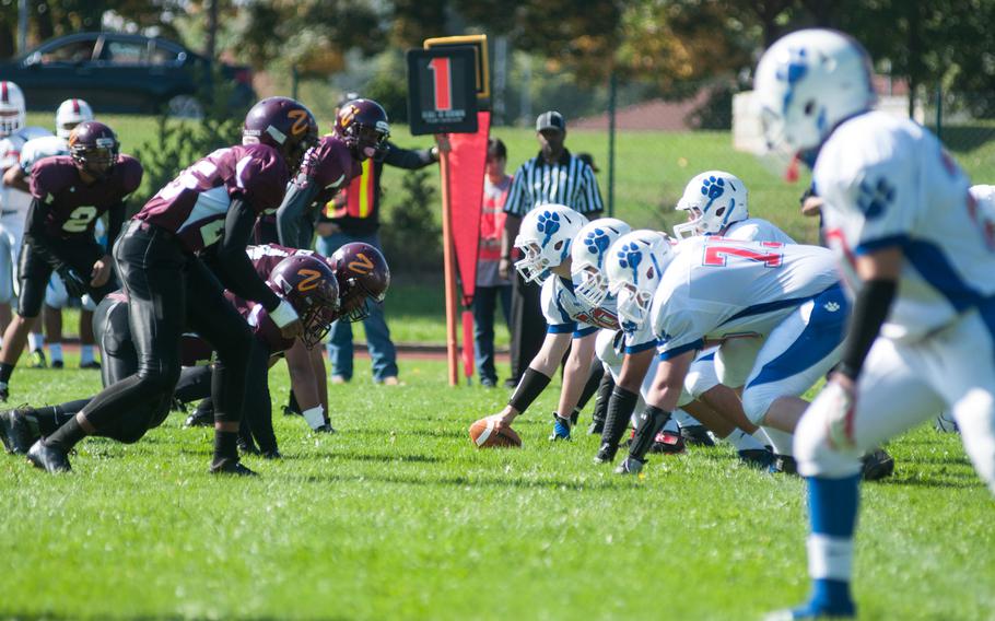 The Vilseck Falcons played the Ramstein Royals to a 7-7 tie in the opening game of DODDS-Europe Division I football, Sept. 19, 2015. 