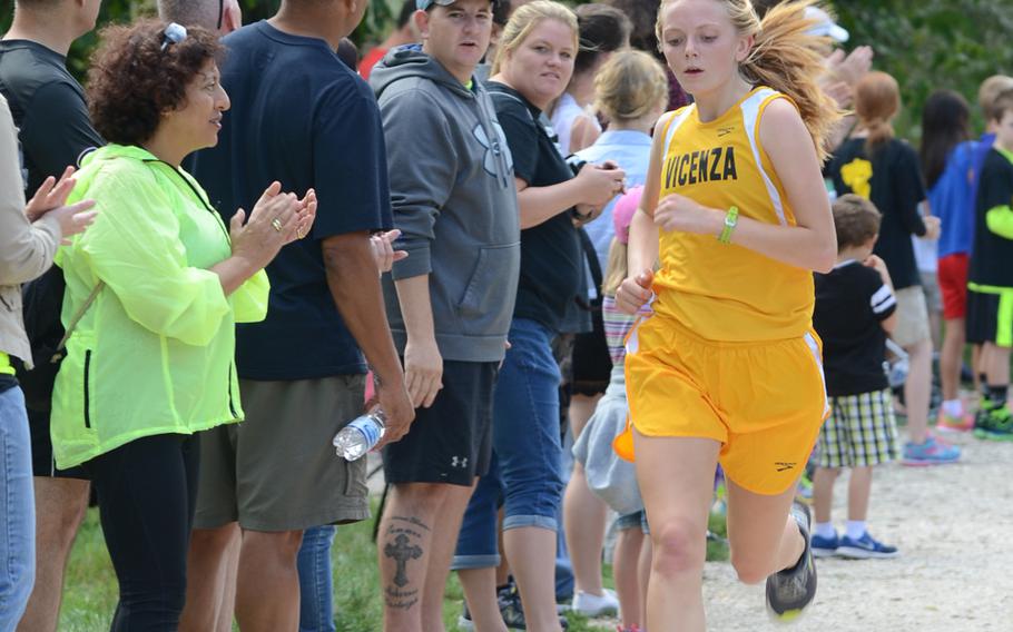 Vicenza's Gabby Young was the first to cross the finish line for the Cougars on Saturday during a DODDS-Europe cross country season opener near Vicenza, Italy. Gabby took eleventh place overall with a time of 22 minutes and 3 seconds.
