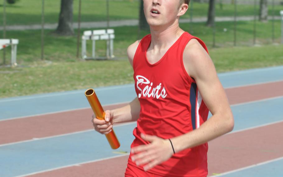 Aviano's Austin Groves helped his team to a pair of relay victories and also won the boys 800-meter run - staging a memorable comeback in the final half lap.