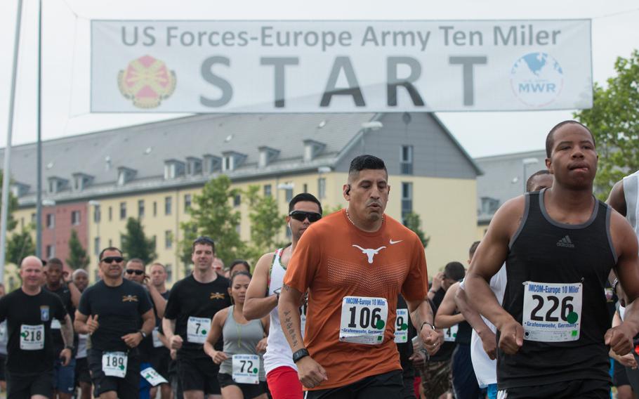 More than 200 runners showed up to compete in the U.S. Forces Europe Army 10-miler qualifier in Grafenwoehr, Germany on Saturday, June 25, 2016. The top 12 finishers — six women and six men — qualified to represent USAREUR in the Army 10-miler held in Washington, D.C., later this year. 