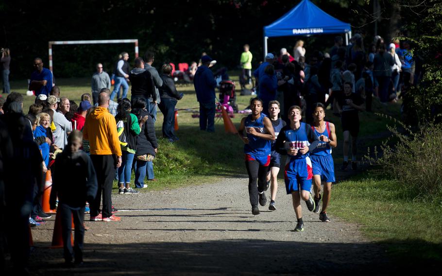 Runners head down a straight away in Ramstein-Miesenbach, Germany, on Saturday, Sept. 24, 2016.