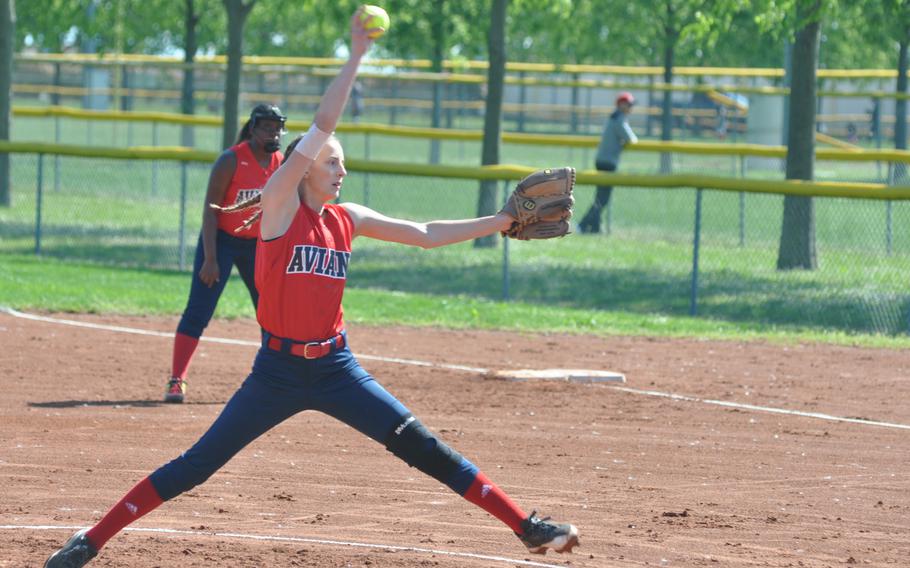 Aviano sophomore pitcher Elizabeth Bond had a rough first inning against Sigonella - giving up four runs on five walks - but settled down to lead her team to a 6-4 victory on Saturday.