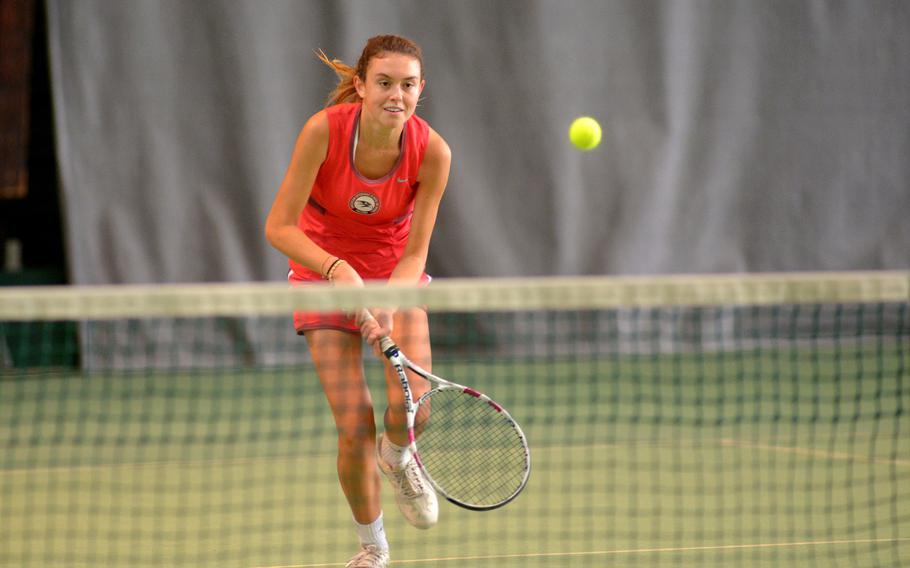 Camilla Lynch of Naples at the DODEA-Europe tennis championships, Thursday Oct. 26, 2017.







