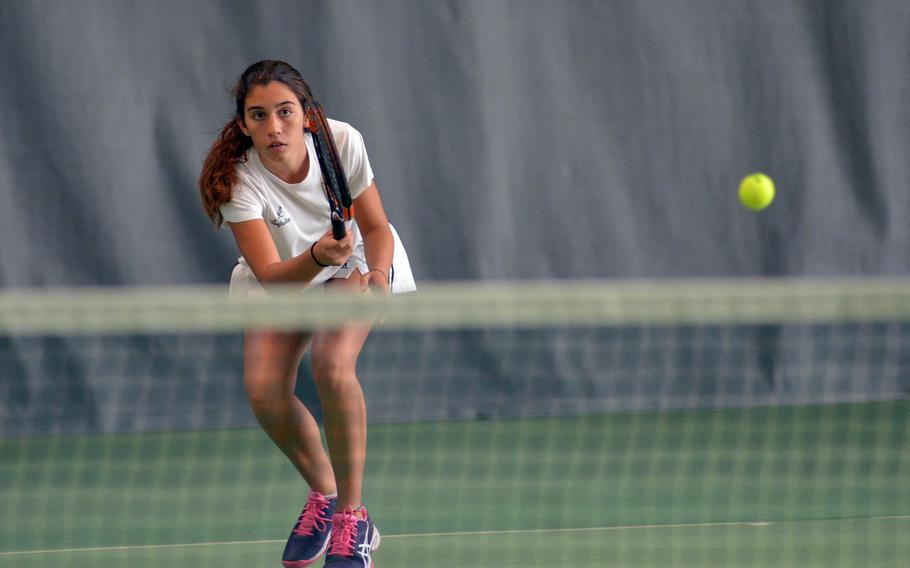 Elena Vittori of Marymount at the DODEA-Europe tennis championships, Thursday Oct. 26, 2017.







