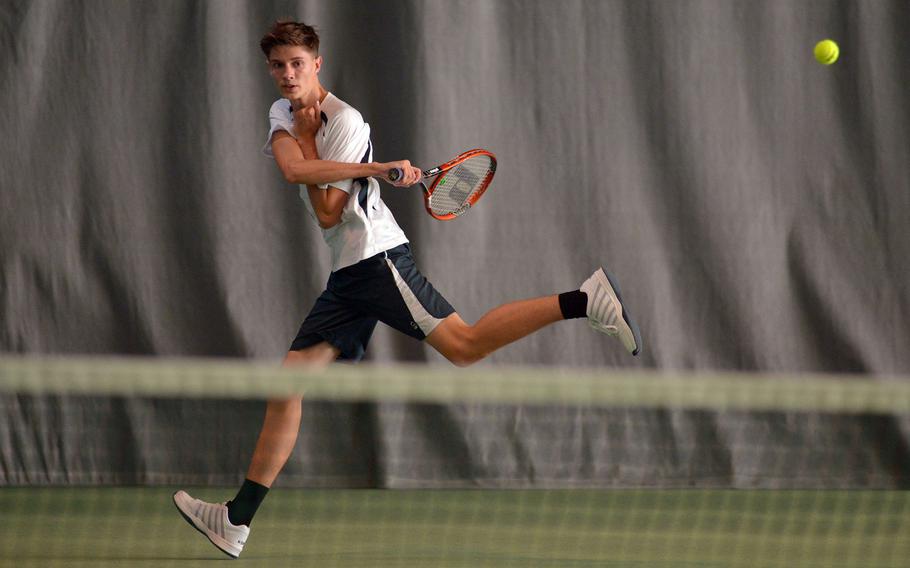 Phillip Lyons of Alconbury at the DODEA-Europe tennis championships, Thursday Oct. 26, 2017.







