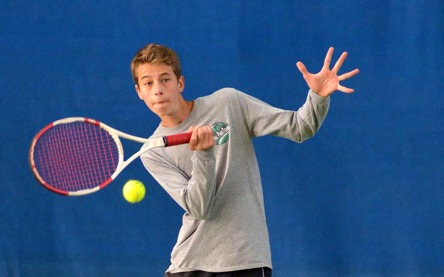 Alessandro Caccamo of Marymount at the DODEA-Europe tennis championships, Thursday Oct. 26, 2017.







