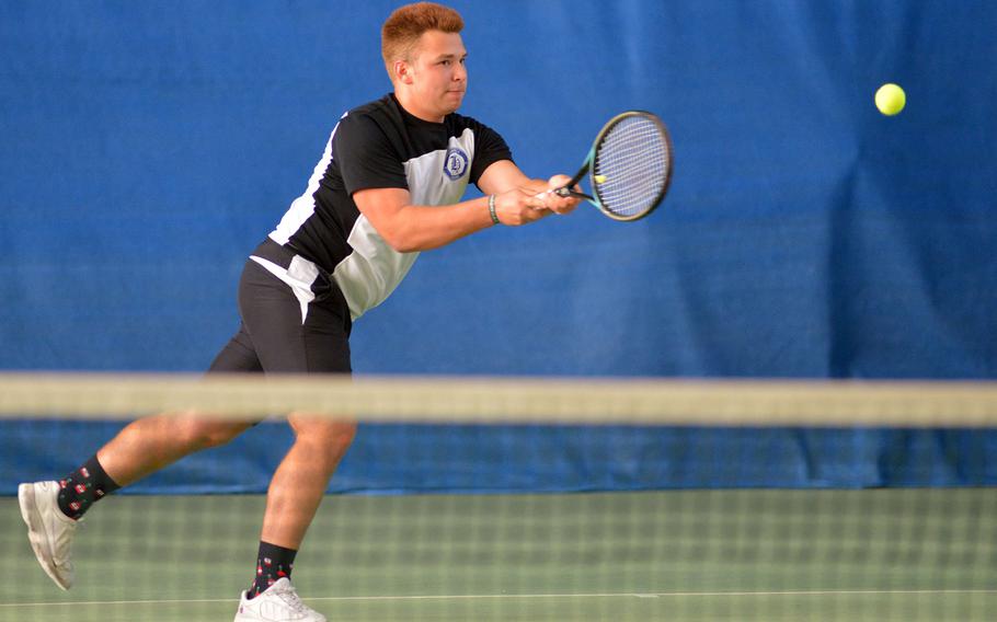 Mason Jannise of Hohenfels at the DODEA-Europe tennis championships, Thursday Oct. 26, 2017.







