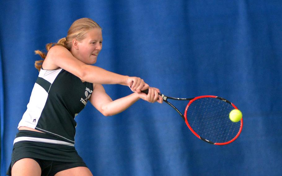 Synnoeve Lillefosse of SHAPE at the DODEA-Europe tennis championships, Thursday Oct. 26, 2017.







