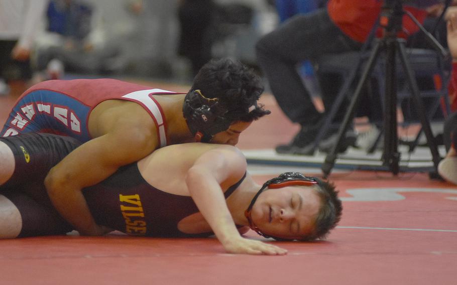 Aviano's Anthony Cervantes defeated Vilseck's Christian Brashears at 145 pounds to win the southern sectional and stay unbeaten on the season.